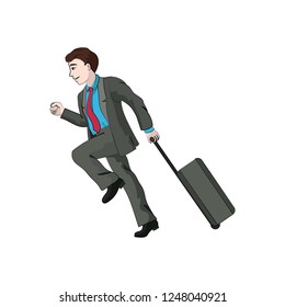 Businessman (boy, man) runs with a travel suitcase. Vector