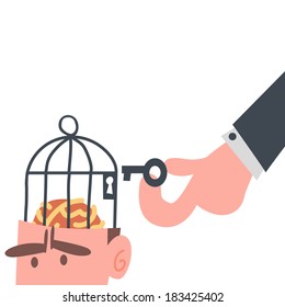 Businessman With Brain in Cage