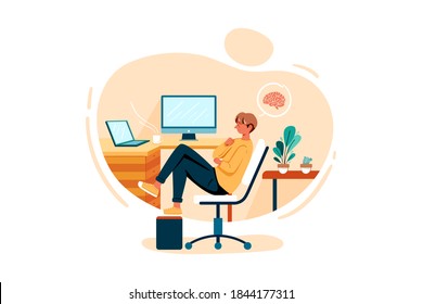 Businessman brainstorming about startup Vector Illustration concept. Flat illustration isolated on white background.
