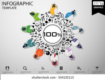 Businessman Brainstorming  modern design Idea and Concept Vector illustration Infographic template with people, percent,Text 10%-100%,Text 100%,icon.