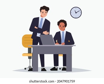 Businessman Brainstorming teamwork character. Co-working space office interior.