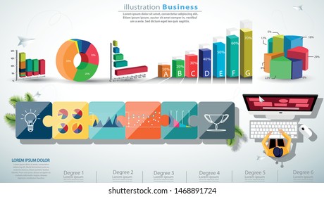 Businessman Brainstorming,Contact communicate use Computer with graph, Jigsaw,Paper rocket fold,icon,Infographic template.