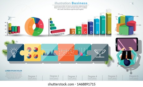 Businessman Brainstorming,Contact communicate use Tablet with graph, Jigsaw,Paper rocket fold,icon,Infographic template.