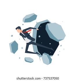 Businessman break down a thick wall