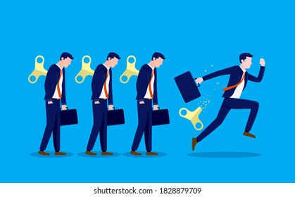 Businessman Breaking Free From Work Slavery. Break Free, Independence And Take Action Concept. Vector Illustration.