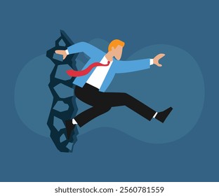 Businessman Breaking Through Wall - Concept of Overcoming Challenges and Success 2d flat vector illustrations