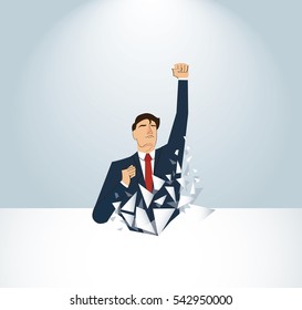 Businessman Breaking the wall. Business concept illustration. 