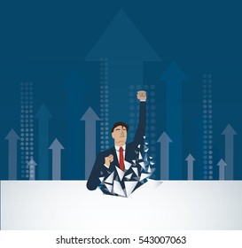 Businessman Breaking the wall. Business concept illustration. Reaching goal. Growth to success.