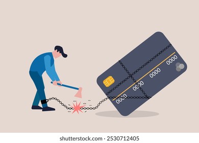 Businessman breaks free from the chain to bank credit card. concept of Financial freedom