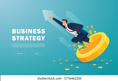 Businessman Breakthrough Gold Coin To Successful Vector Illustration