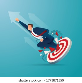 Businessman breakthrough the target archery to successful vector illustration