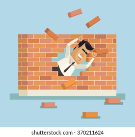 Businessman breakthrough. Vector flat illustration