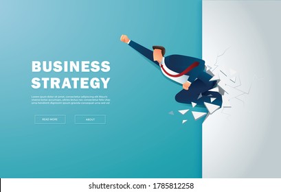 Businessman breakthrough the wall to successful vector illustration