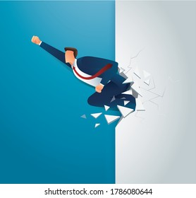 Empresario que atraviesa la pared para lograr una exitosa ilustración vectorial