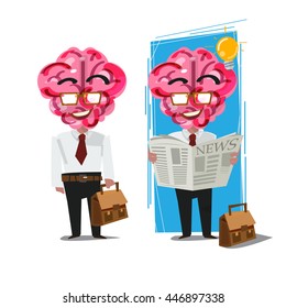 businessman with Brian head holding and reading newspaper - vector illustration