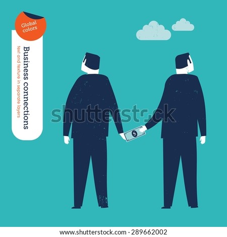 Businessman bribing another businessman. Vector illustration Eps10 file. Global colors. Text and Texture in separate layers.
