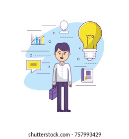 businessman with brieafcase in the hands and bulb idea
