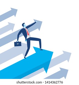 businessman with briefcase arrow growth business success vector illustration