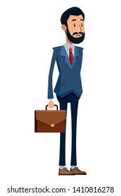 businessman with briefcase and beard avatar cartoon character vector illustration graphic design