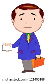 Businessman with Briefcase and Calling or business Card, vector illustration