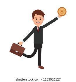 Businessman with briefcase and coin