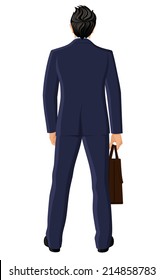 Businessman with briefcase full length back view portrait isolated on white background vector illustration