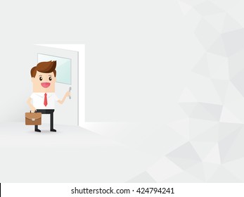 businessman with briefcase hold handle open door manager room