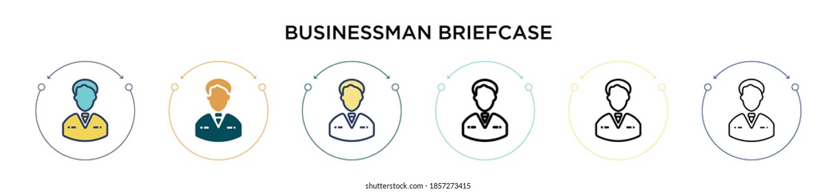 Businessman briefcase icon in filled, thin line, outline and stroke style. Vector illustration of two colored and black businessman briefcase vector icons designs can be used for mobile, ui, web