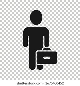 Businessman with briefcase icon in flat style. People manager vector illustration on white isolated background. Employee business concept.