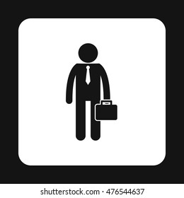 Businessman with briefcase icon in simple style on a white background