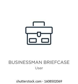 Businessman briefcase icon. Thin linear businessman briefcase outline icon isolated on white background from user collection. Line vector sign, symbol for web and mobile