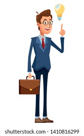 businessman with briefcase and light bulb avatar cartoon character vector illustration graphic design