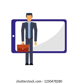 businessman with briefcase and mobile