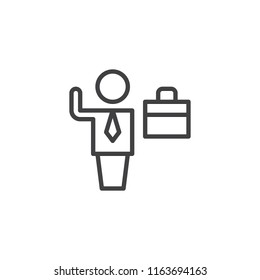 Businessman with briefcase outline icon. linear style sign for mobile concept and web design. Business man and suitcase simple line vector icon. Symbol, logo illustration. Vector graphics
