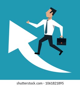 Businessman with briefcase over arrows growing