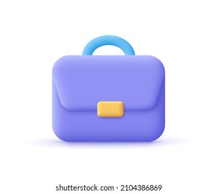 Businessman briefcase or schoolbag. Education, learning, business, finance concept. 3d vector icon. Cartoon minimal style.