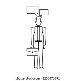 businessman with briefcase and speech bubbles