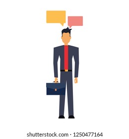 businessman with briefcase and speech bubbles