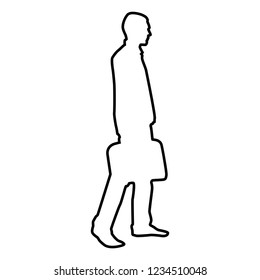 Businessman with briefcase step forward Man with a business bag in his hand silhouesse icon outline black color