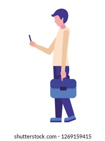 businessman with briefcase using cellphone