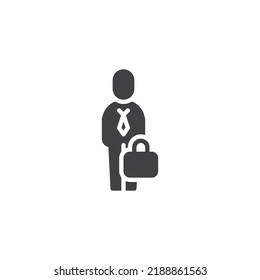 Geschäftsmann mit Aktentasche, Vektorsymbol. volles Flachzeichen für mobiles Konzept und Webdesign. Symbol für Büroangestellte Symbol, Logo-Abbildung. Vektorgrafik