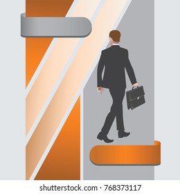Businessman with briefcase. View from the back. Design for poster, office, fashion illustration and place for text.