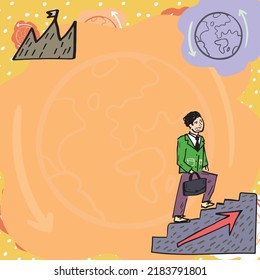 Businessman With Briefcase Walking On Staircase To Reach Success. Man In Suit Climbing Stairs And Presenting Important Informations. Executive Showing New Ideas.