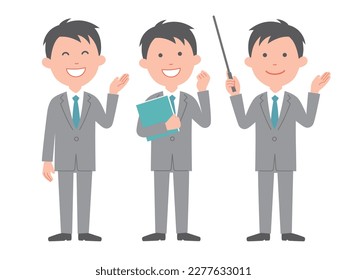 A businessman with a bright expression and various poses