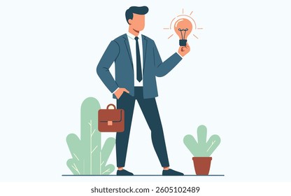 Businessman with Bright Idea Holding Briefcase