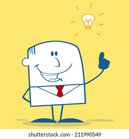 Businessman With A Bright Idea Monochrome Cartoon Character On Yellow Background