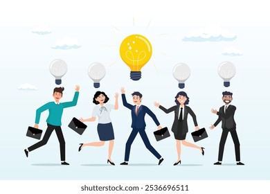 Businessman with bright lightbulb, solution expert solving problem or leader giving advise in meeting discussion, thinking for solution, creativity or professional to help, eureka moment concept