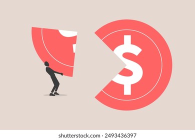 Businessman bring arrange pie chart as rebalancing investment portfolio to suitable for risk and return. concept of Investment asset allocation and rebalance