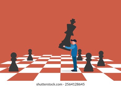 Businessman bring chess king to play game. concept of business strategy and win competition