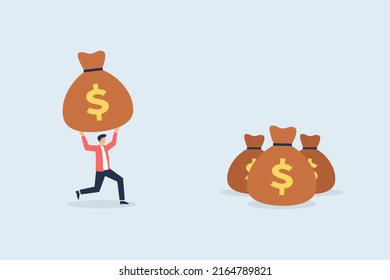 Businessman brings big money bag to invest. Vector illustration